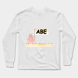 АВЕ name. Personalized gift for birthday your friend. Cat character holding a banner Long Sleeve T-Shirt